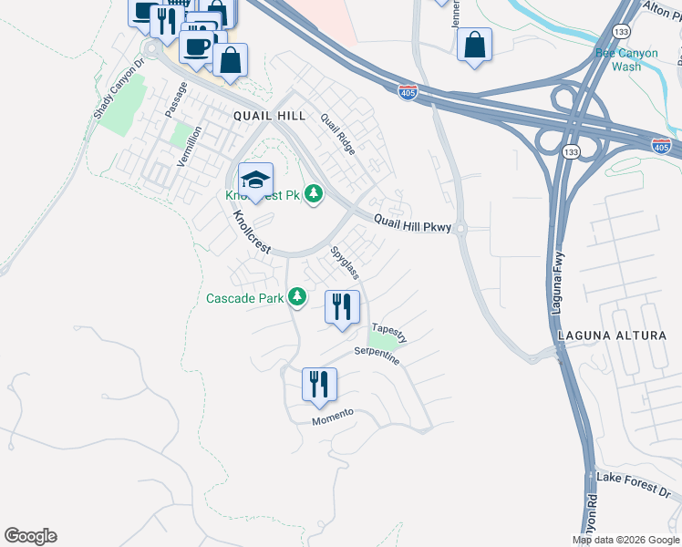 map of restaurants, bars, coffee shops, grocery stores, and more near 143 Tall Oak in Irvine