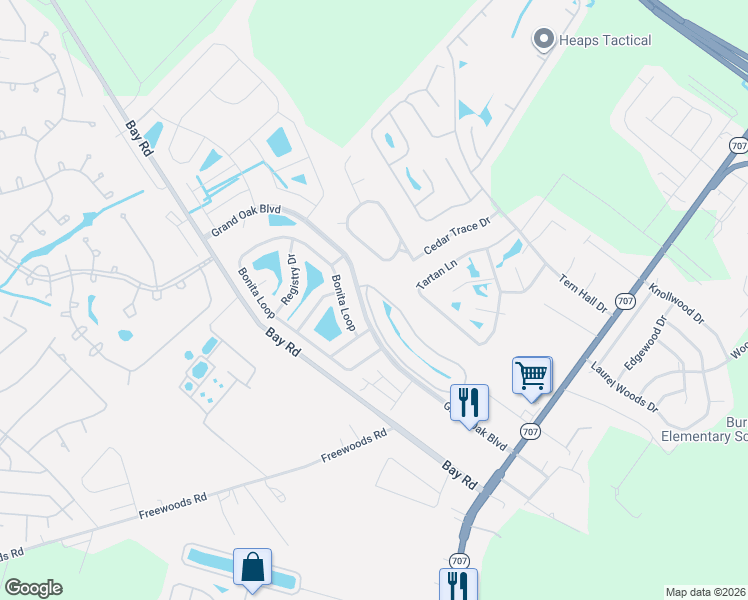 map of restaurants, bars, coffee shops, grocery stores, and more near 1505 Palmina Loop in Myrtle Beach