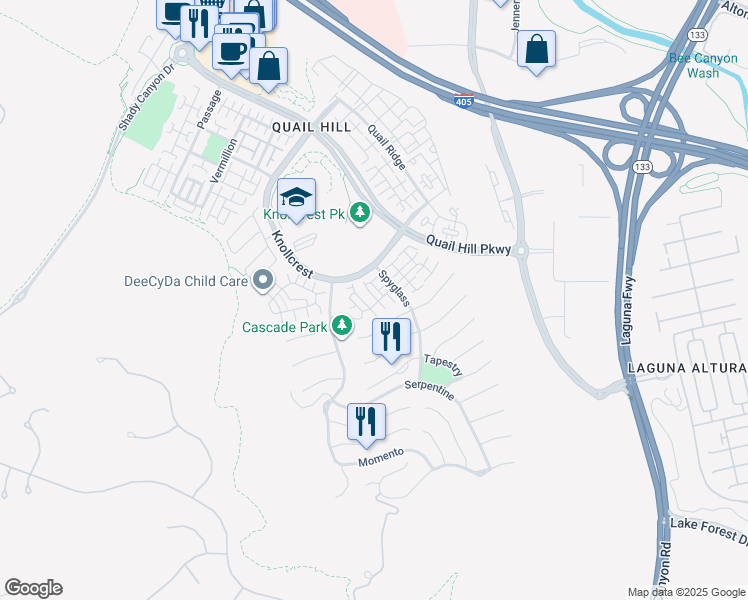 map of restaurants, bars, coffee shops, grocery stores, and more near 119 Tall Oak in Irvine