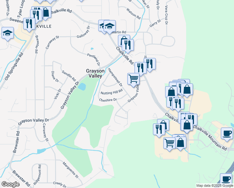 map of restaurants, bars, coffee shops, grocery stores, and more near 5461 Notting Hill Road in Birmingham