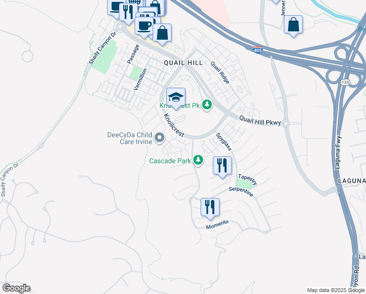 map of restaurants, bars, coffee shops, grocery stores, and more near 86 Canopy in Irvine
