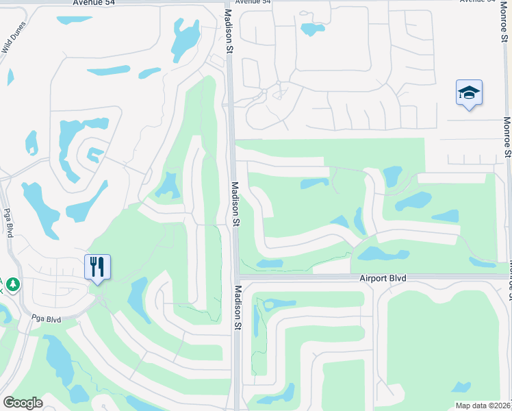 map of restaurants, bars, coffee shops, grocery stores, and more near 55495 Medalist Drive in La Quinta