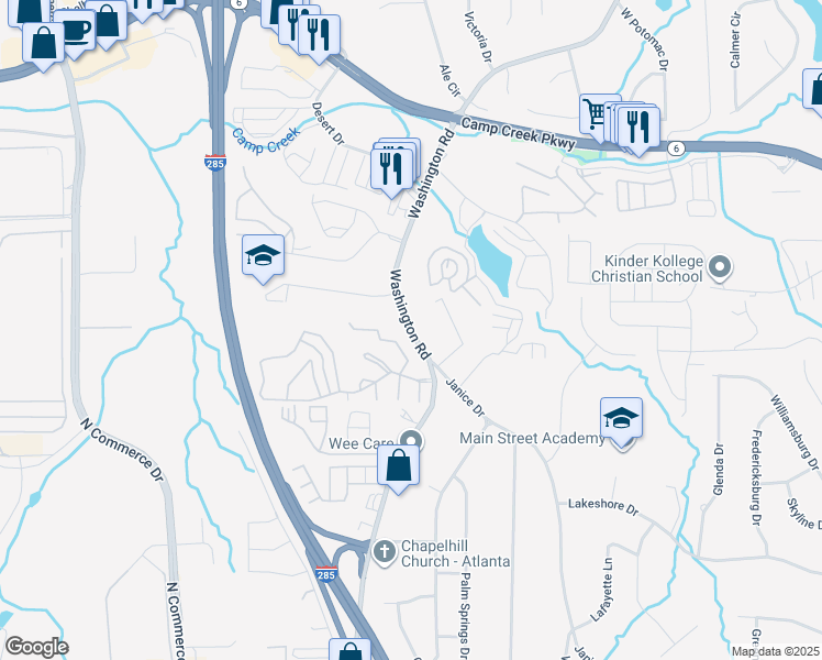 map of restaurants, bars, coffee shops, grocery stores, and more near 3995 Washington Road in Atlanta