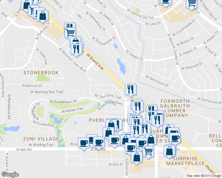 map of restaurants, bars, coffee shops, grocery stores, and more near 13992 West Fieldings Ferry Crossing in Surprise