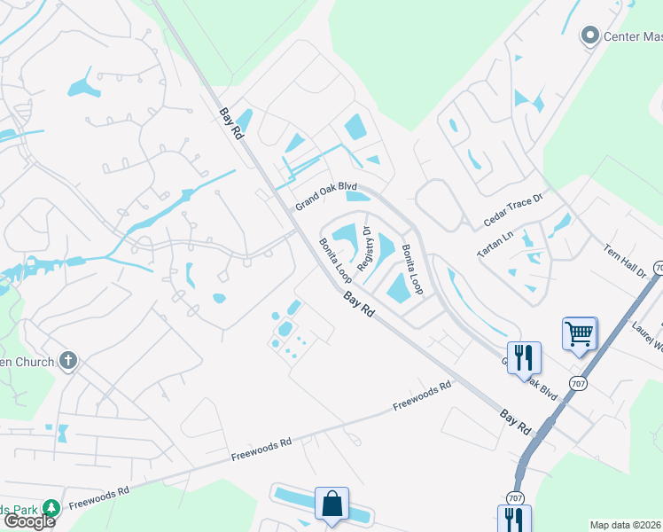 map of restaurants, bars, coffee shops, grocery stores, and more near 865 Bonita Loop in Myrtle Beach