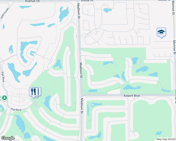 map of restaurants, bars, coffee shops, grocery stores, and more near 55495 Medalist Drive in La Quinta