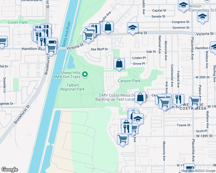 map of restaurants, bars, coffee shops, grocery stores, and more near 12 Surfside Court in Newport Beach
