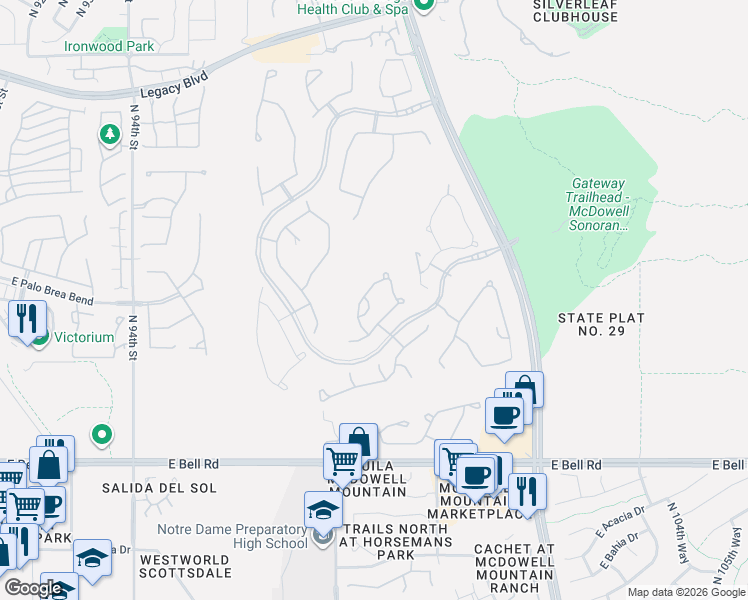 map of restaurants, bars, coffee shops, grocery stores, and more near 17706 North 98th Way in Scottsdale