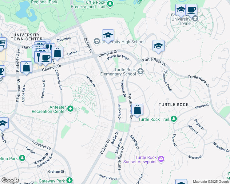 map of restaurants, bars, coffee shops, grocery stores, and more near 18835 Tabor Drive in Irvine