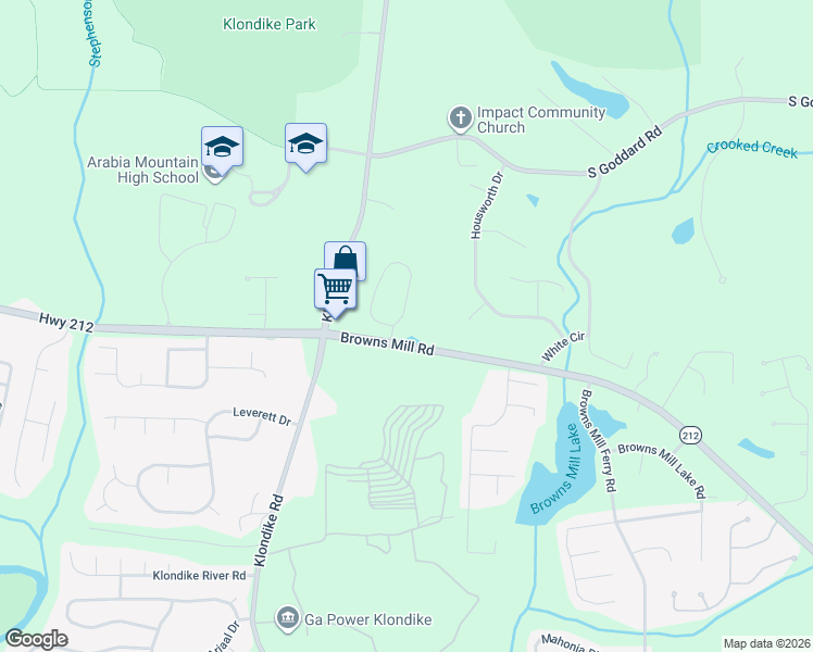 map of restaurants, bars, coffee shops, grocery stores, and more near 4480 English Loop in Stonecrest