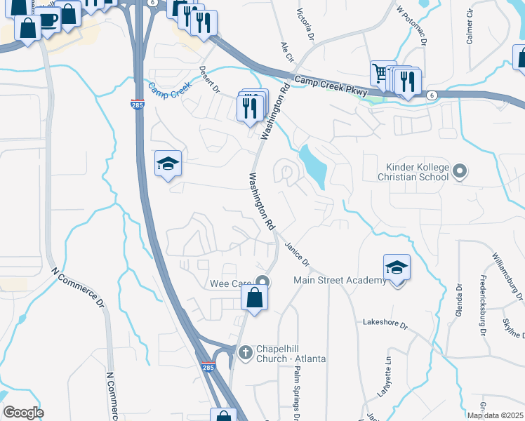 map of restaurants, bars, coffee shops, grocery stores, and more near 3995 Washington Road in Atlanta