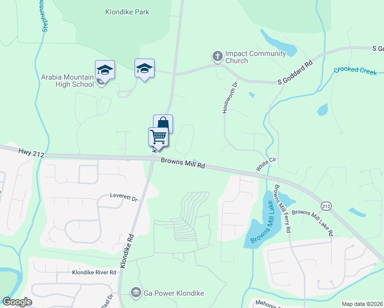 map of restaurants, bars, coffee shops, grocery stores, and more near 4480 English Loop in Stonecrest
