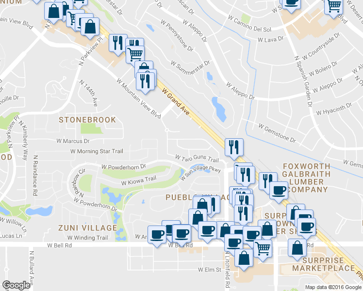 map of restaurants, bars, coffee shops, grocery stores, and more near 14080 West Fieldings Ferry Crossing in Surprise