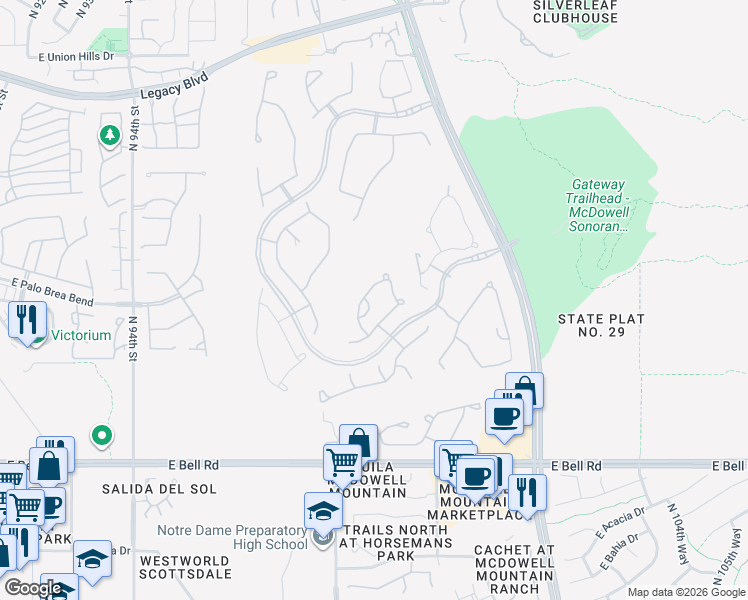 map of restaurants, bars, coffee shops, grocery stores, and more near 17706 North 98th Way in Scottsdale