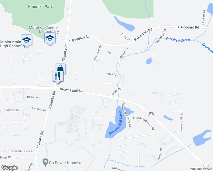 map of restaurants, bars, coffee shops, grocery stores, and more near 4495 Housworth Drive in Stonecrest