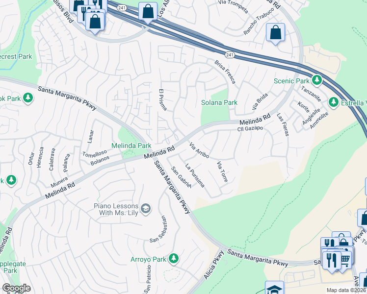 map of restaurants, bars, coffee shops, grocery stores, and more near 88 Paseo Del Sol in Rancho Santa Margarita