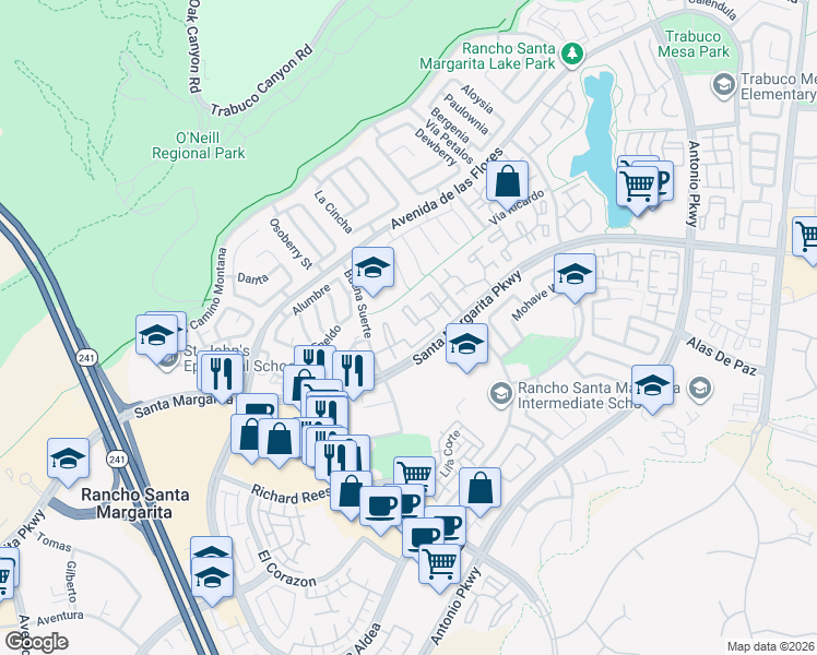 map of restaurants, bars, coffee shops, grocery stores, and more near 35 Violado in Rancho Santa Margarita