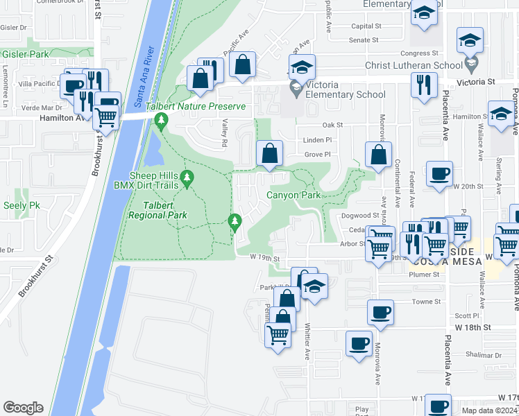 map of restaurants, bars, coffee shops, grocery stores, and more near 5 Sand Dollar Court in Newport Beach