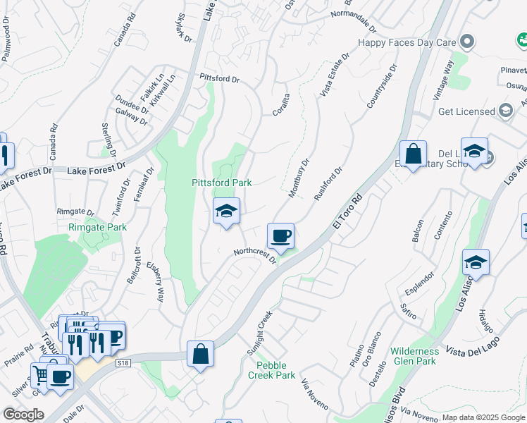 map of restaurants, bars, coffee shops, grocery stores, and more near 26452 Charford Way in Lake Forest