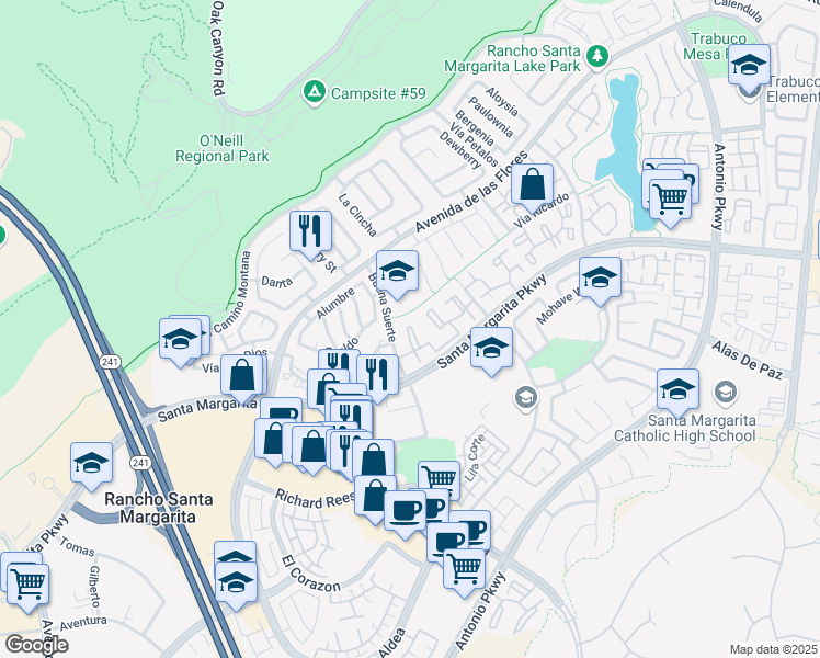 map of restaurants, bars, coffee shops, grocery stores, and more near 7 De Lila in Rancho Santa Margarita