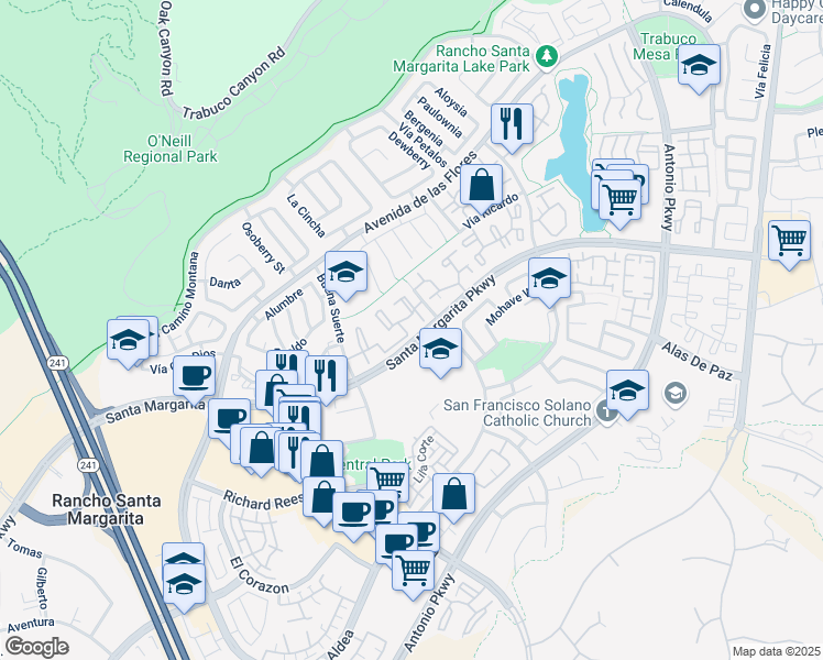 map of restaurants, bars, coffee shops, grocery stores, and more near 19 Cetrino in Rancho Santa Margarita