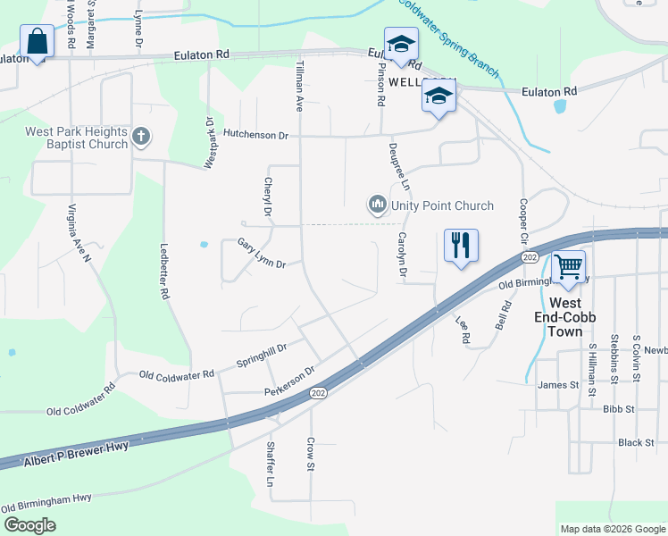 map of restaurants, bars, coffee shops, grocery stores, and more near 313 Wayne Street in Anniston