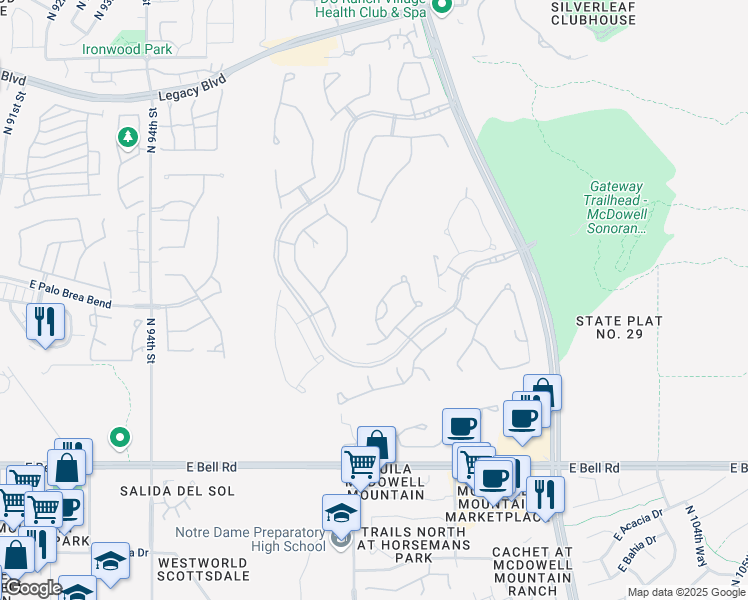map of restaurants, bars, coffee shops, grocery stores, and more near 17706 North 98th Way in Scottsdale