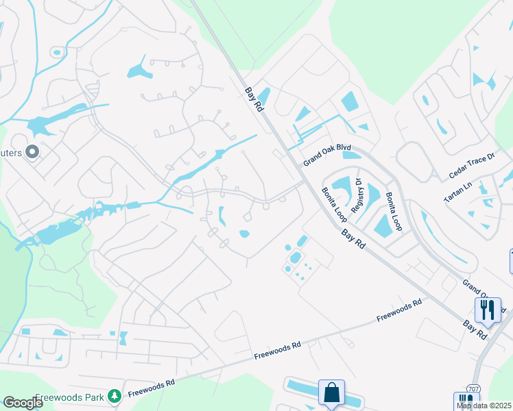map of restaurants, bars, coffee shops, grocery stores, and more near 6554 Laguna Point in Myrtle Beach