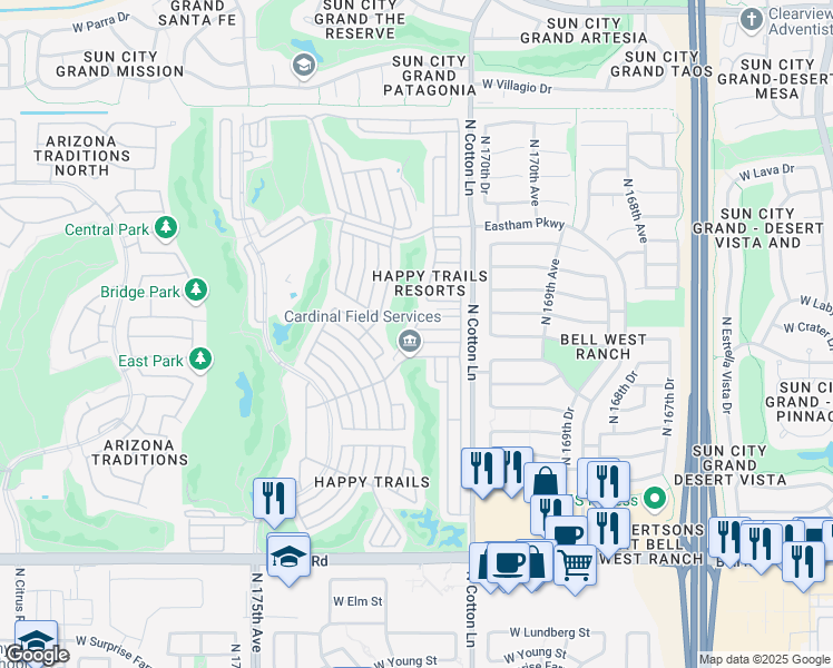 map of restaurants, bars, coffee shops, grocery stores, and more near 17800-17848 N Sagebrush in Surprise