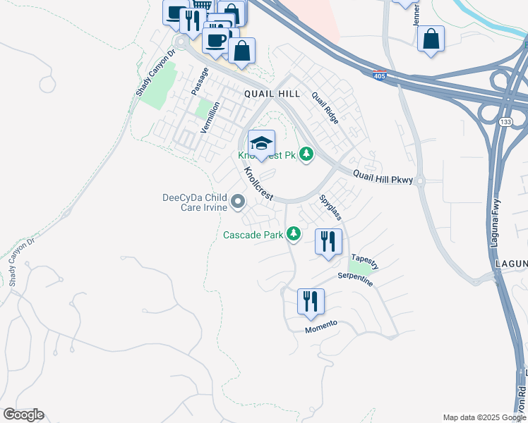 map of restaurants, bars, coffee shops, grocery stores, and more near 86 Canopy in Irvine