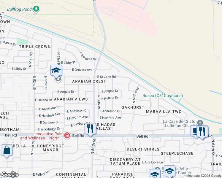 map of restaurants, bars, coffee shops, grocery stores, and more near 5707 East Muriel Drive in Scottsdale