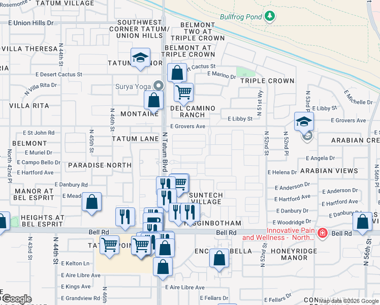 map of restaurants, bars, coffee shops, grocery stores, and more near East Muriel Drive in Scottsdale