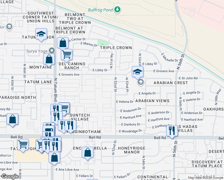 map of restaurants, bars, coffee shops, grocery stores, and more near 17664 North 52nd Street in Scottsdale