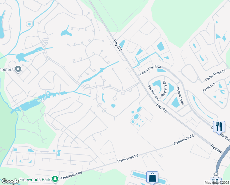 map of restaurants, bars, coffee shops, grocery stores, and more near 6554 Laguna Point in Myrtle Beach