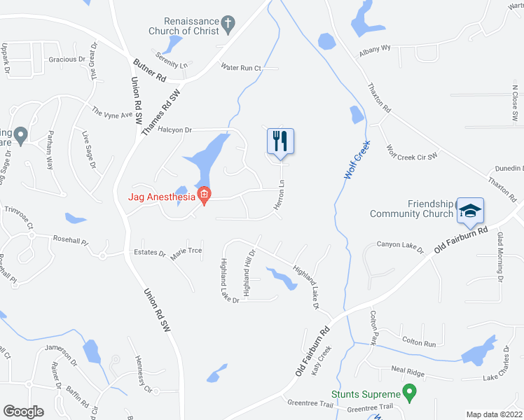 map of restaurants, bars, coffee shops, grocery stores, and more near 2995 Herron Lane in Atlanta