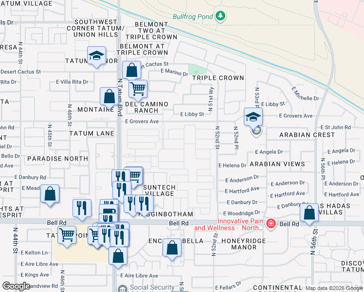 map of restaurants, bars, coffee shops, grocery stores, and more near 5034 East Muriel Drive in Scottsdale