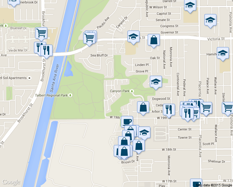map of restaurants, bars, coffee shops, grocery stores, and more near 19 Starburst Court in Newport Beach