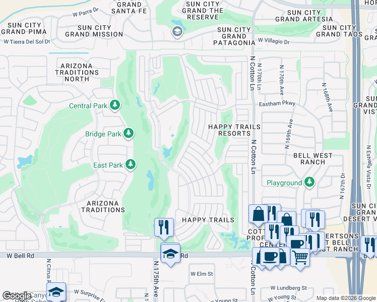 map of restaurants, bars, coffee shops, grocery stores, and more near 558 Pinto in Surprise