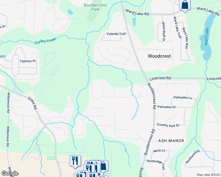 map of restaurants, bars, coffee shops, grocery stores, and more near 3953 Tyler Court in Ellenwood