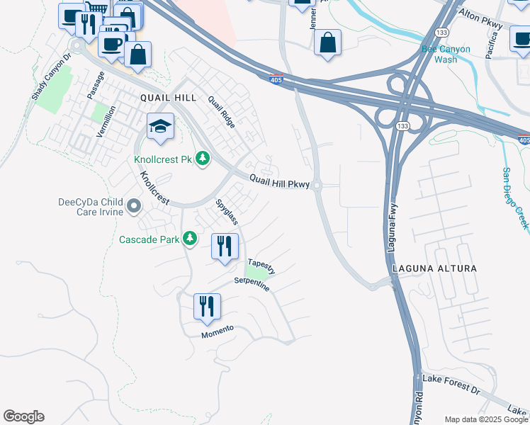 map of restaurants, bars, coffee shops, grocery stores, and more near 110 Treehouse in Irvine