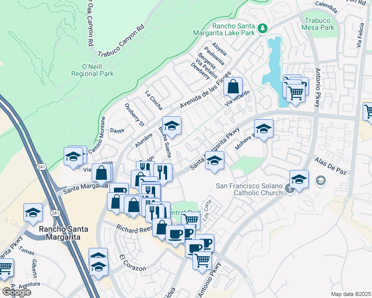 map of restaurants, bars, coffee shops, grocery stores, and more near 35 Violado in Rancho Santa Margarita
