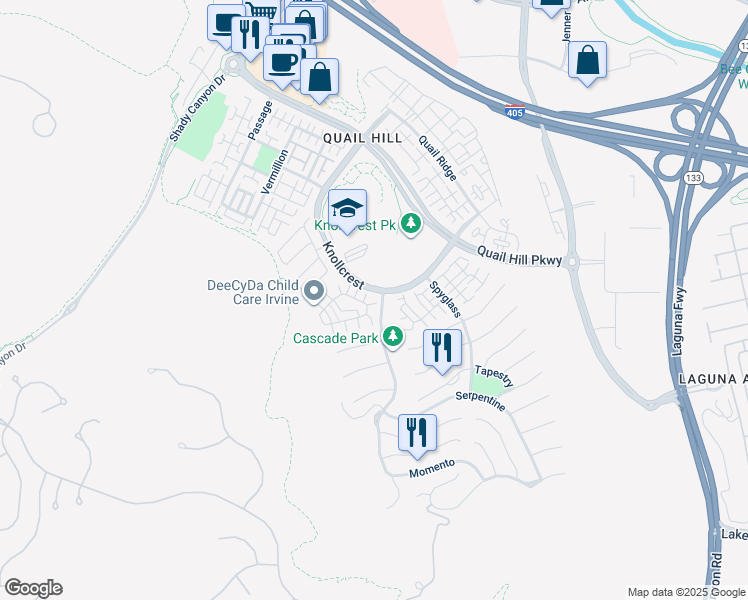 map of restaurants, bars, coffee shops, grocery stores, and more near 103 Canopy in Irvine