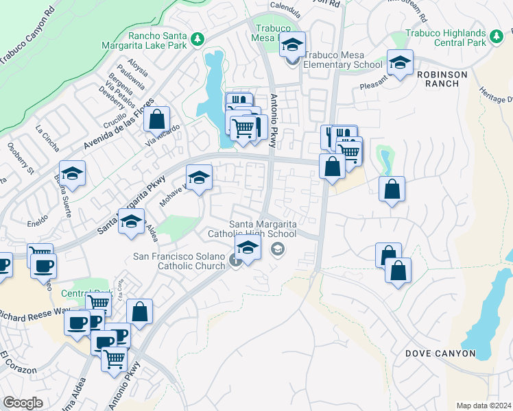 map of restaurants, bars, coffee shops, grocery stores, and more near 2 Vía Carino in Rancho Santa Margarita