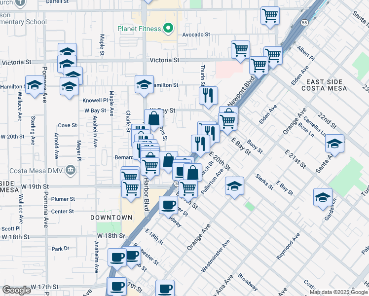 map of restaurants, bars, coffee shops, grocery stores, and more near 1967 Newport Boulevard in Costa Mesa