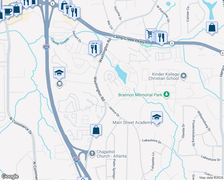 map of restaurants, bars, coffee shops, grocery stores, and more near 4060 Janice Drive in East Point