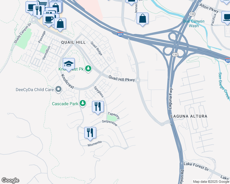 map of restaurants, bars, coffee shops, grocery stores, and more near 110 Treehouse in Irvine