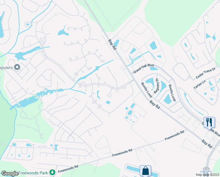 map of restaurants, bars, coffee shops, grocery stores, and more near 6554 Laguna Point in Myrtle Beach