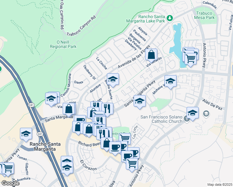 map of restaurants, bars, coffee shops, grocery stores, and more near 29 Anil in Rancho Santa Margarita