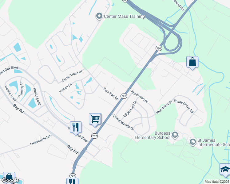 map of restaurants, bars, coffee shops, grocery stores, and more near 103 Pintail Court in Myrtle Beach