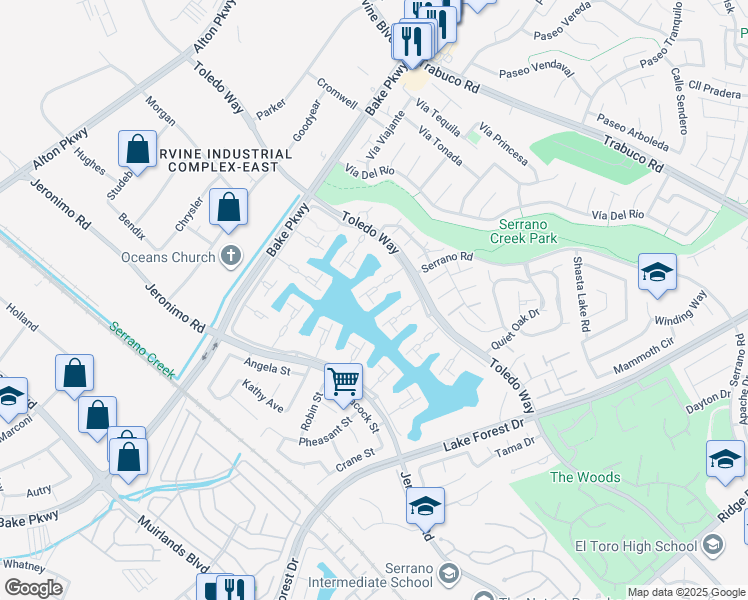 map of restaurants, bars, coffee shops, grocery stores, and more near 21782 Tahoe Lane in Lake Forest